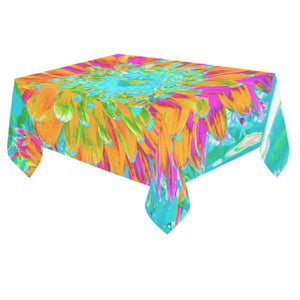 Tablecloths for Rectangle Tables, Tropical Orange and Hot Pink Decorative Dahlia