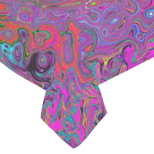 Tablecloths for Rectangle Tables, Psychedelic Groovy Magenta Retro Liquid Swirl