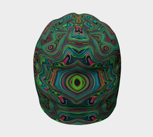 Beanie Hats, Trippy Retro Black and Lime Green Abstract Pattern