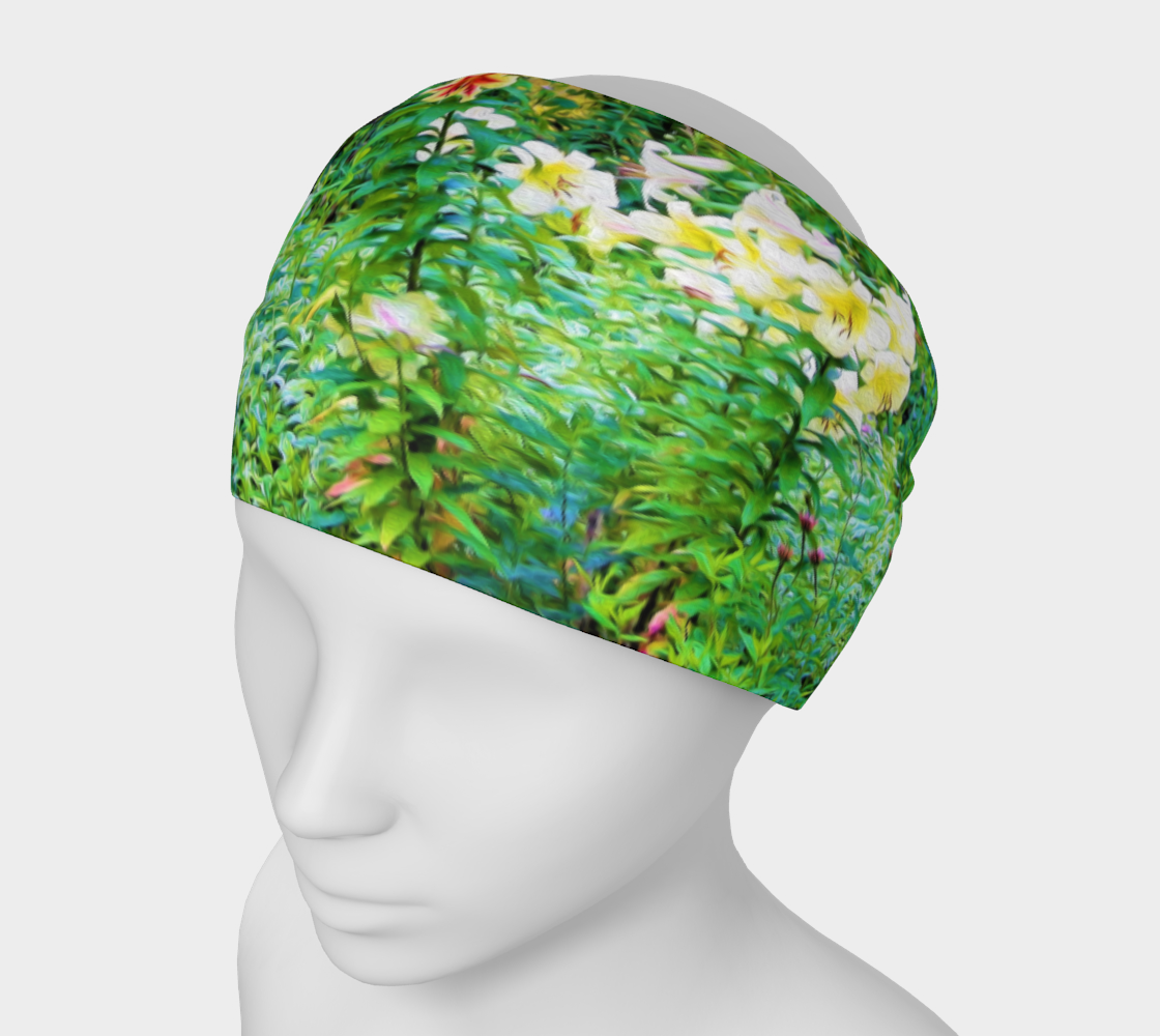Wide Fabric Headband, My Rubio Garden Sunrise with Tree Lilies, Face Covering