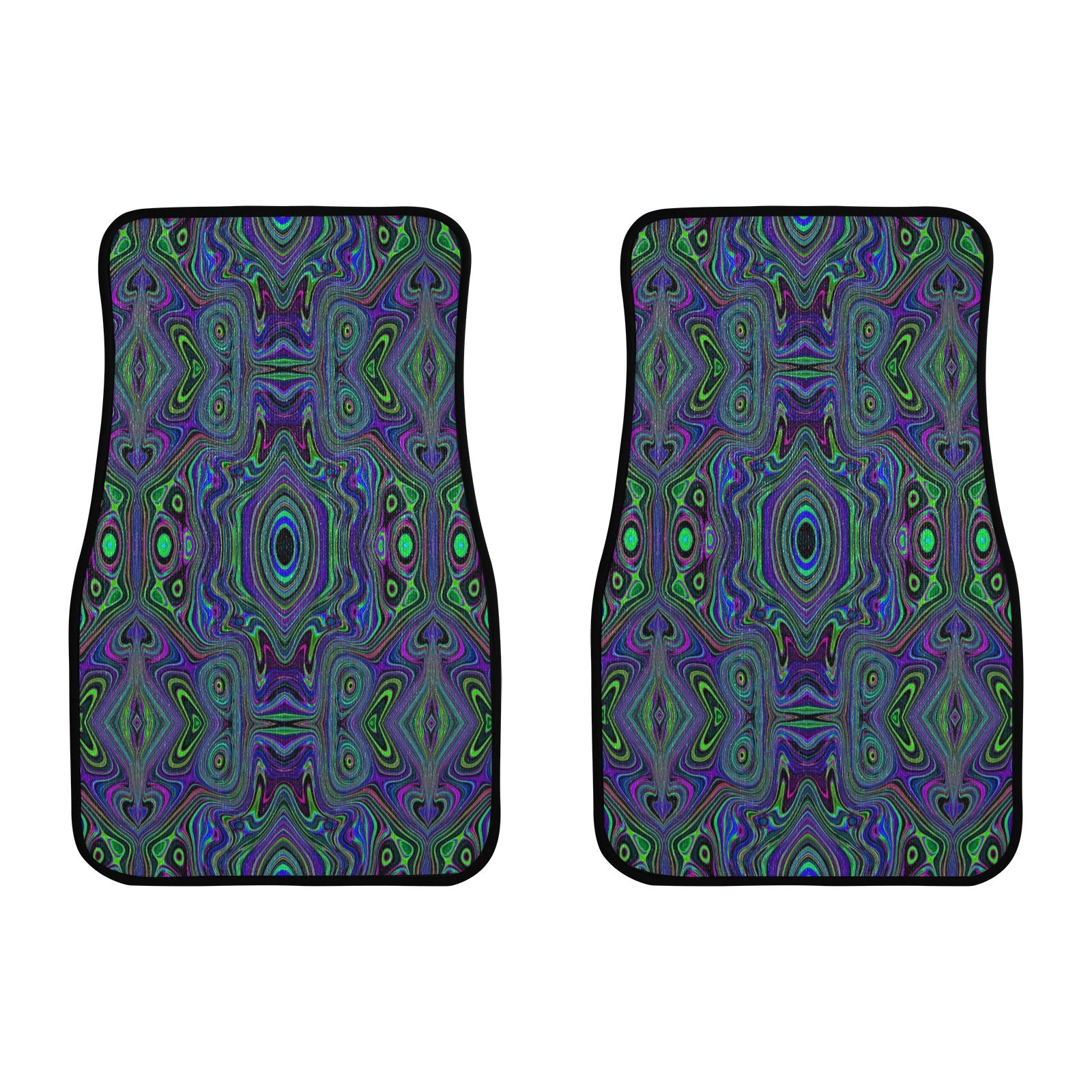 Car Floor Mats, Trippy Retro Royal Blue and Lime Green Abstract - Front Set of 2