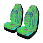 Car Seat Covers, Lime Green and Blue Groovy Abstract Retro Art