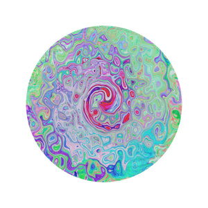 Round Throw Blankets, Groovy Abstract Retro Pink and Green Swirl