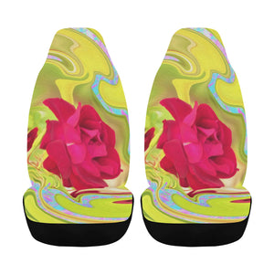 Car Seat Covers, Abstract Red Rose on Yellow and Aqua Swirl