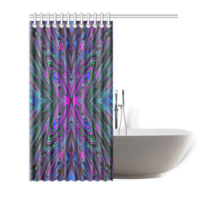 Shower Curtains, Trippy Magenta, Blue and Green Abstract Butterfly