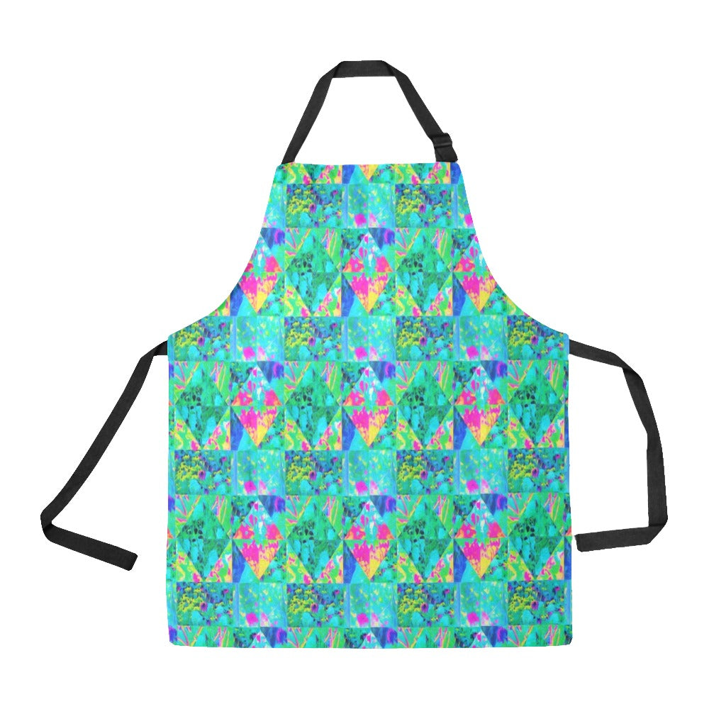 Apron with Pockets, Garden Quilt Painting with Hydrangea and Blues