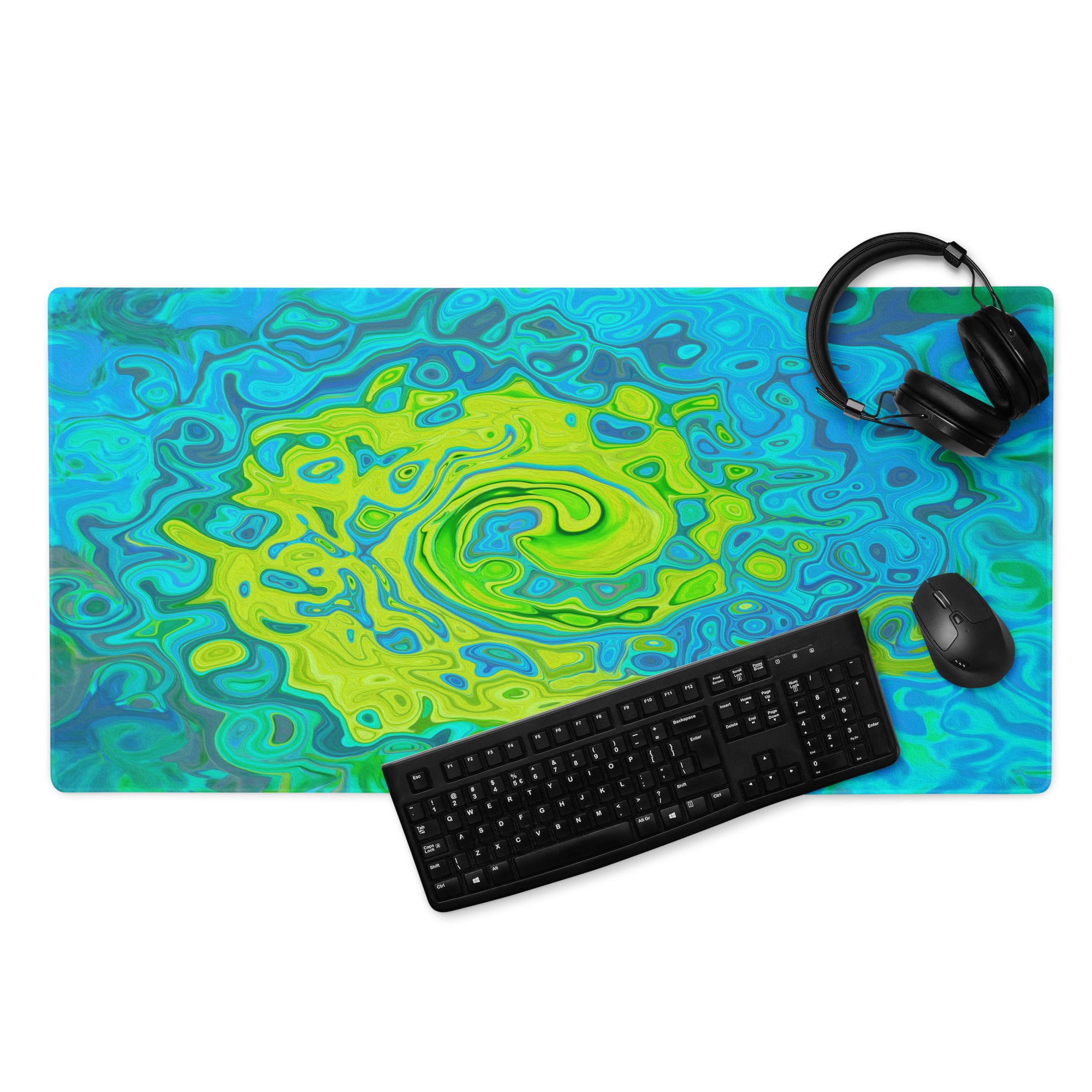 Gaming Mouse Pads, Groovy Chartreuse and Aquamarine Liquid Swirl
