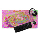 Gaming Mouse Pads, Retro Pink, Yellow and Magenta Abstract Groovy Art