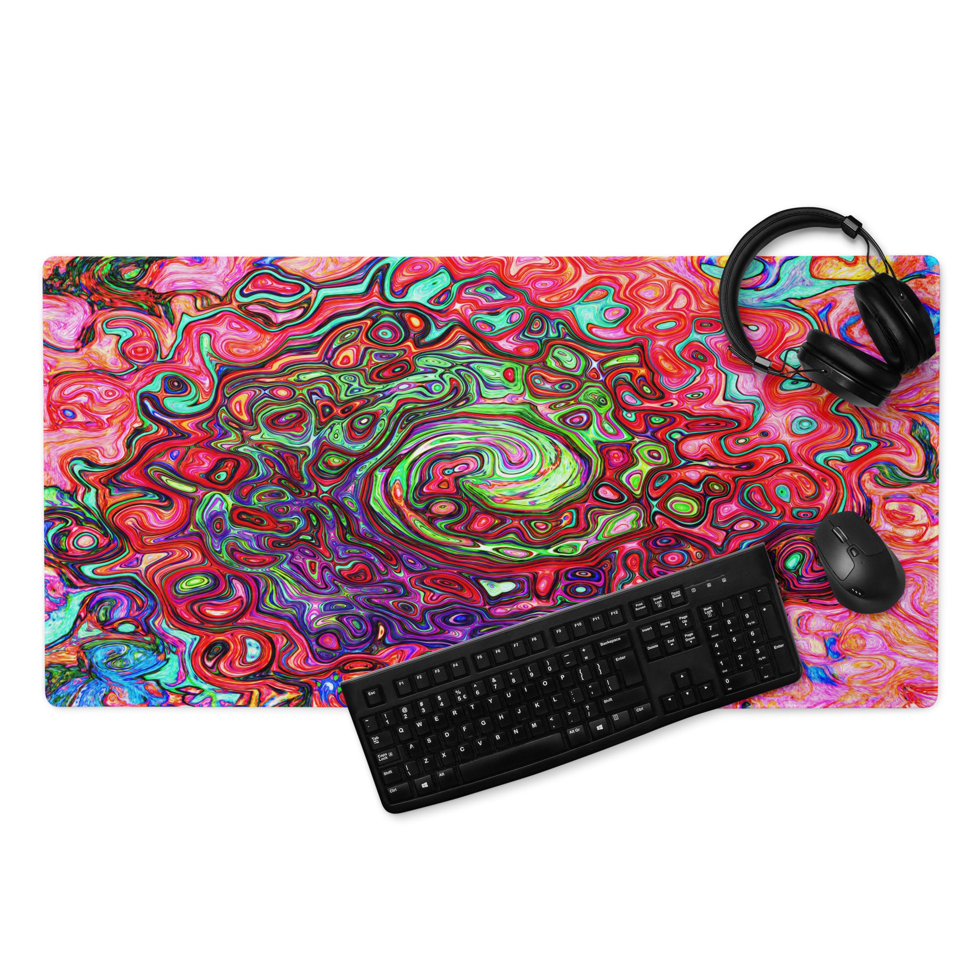 Gaming Mouse Pads, Watercolor Red Groovy Abstract Retro Liquid Swirl