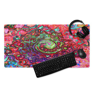 Gaming Mouse Pads, Watercolor Red Groovy Abstract Retro Liquid Swirl