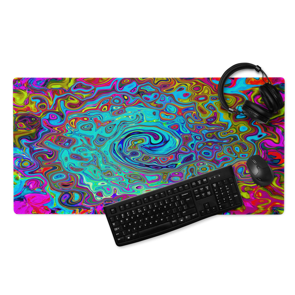 Gaming Mouse Pads, Trippy Sky Blue Abstract Retro Liquid Swirl