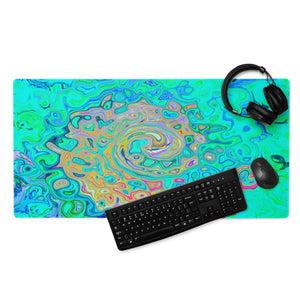 Gaming Mouse Pads, Groovy Abstract Retro Rainbow Liquid Swirl