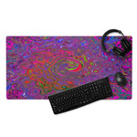 Gaming Mouse Pads, Psychedelic Groovy Magenta Retro Liquid Swirl