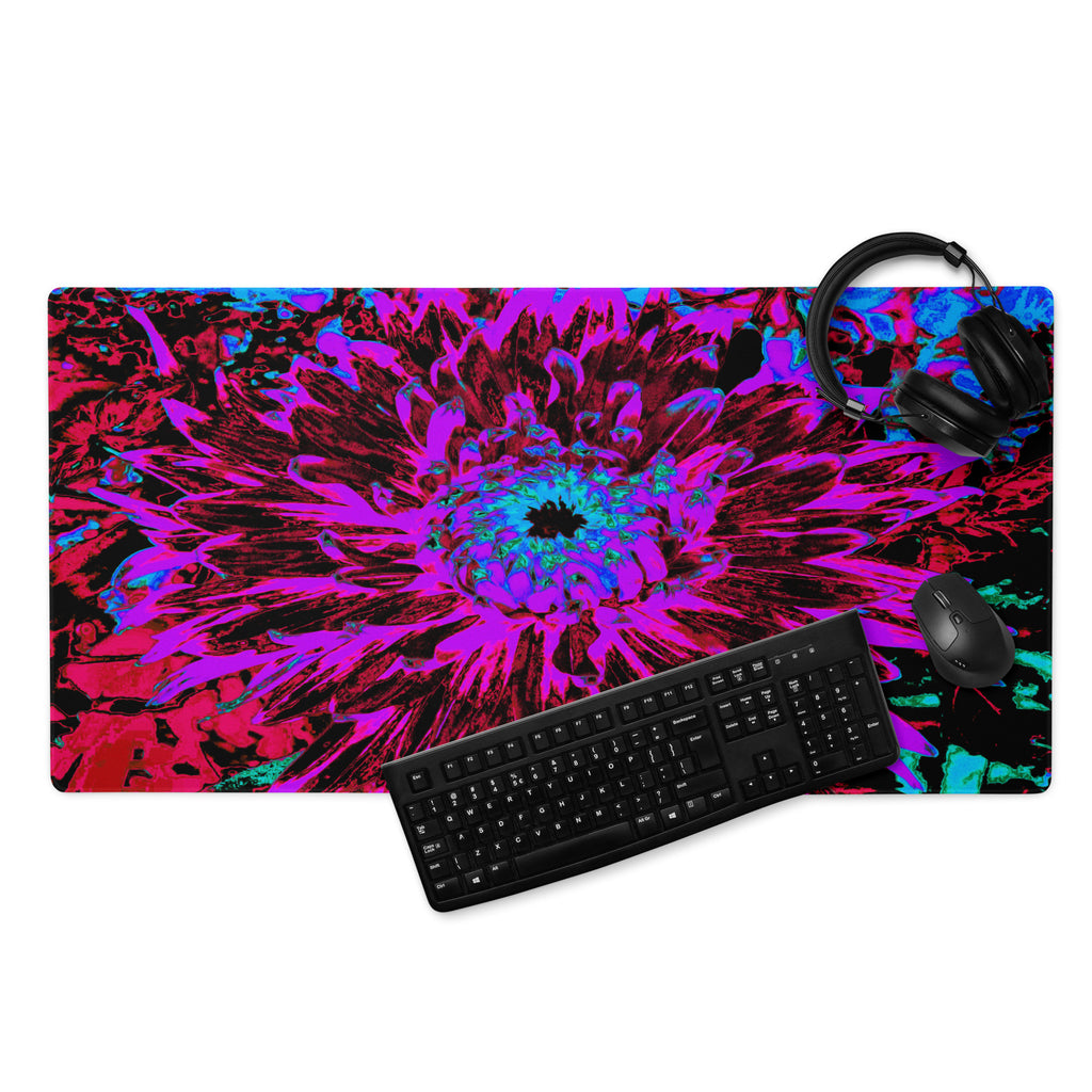 Gaming Mouse Pads, Dramatic Crimson Red, Purple and Black Dahlia