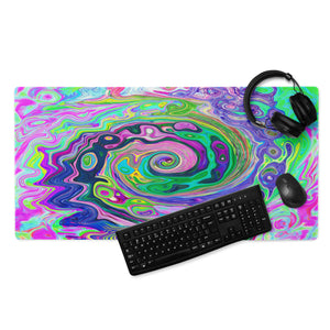 Gaming Mouse Pads, Groovy Abstract Aqua and Navy Lava Swirl