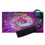 Gaming Mouse Pads, Groovy Abstract Retro Magenta Rainbow Swirl