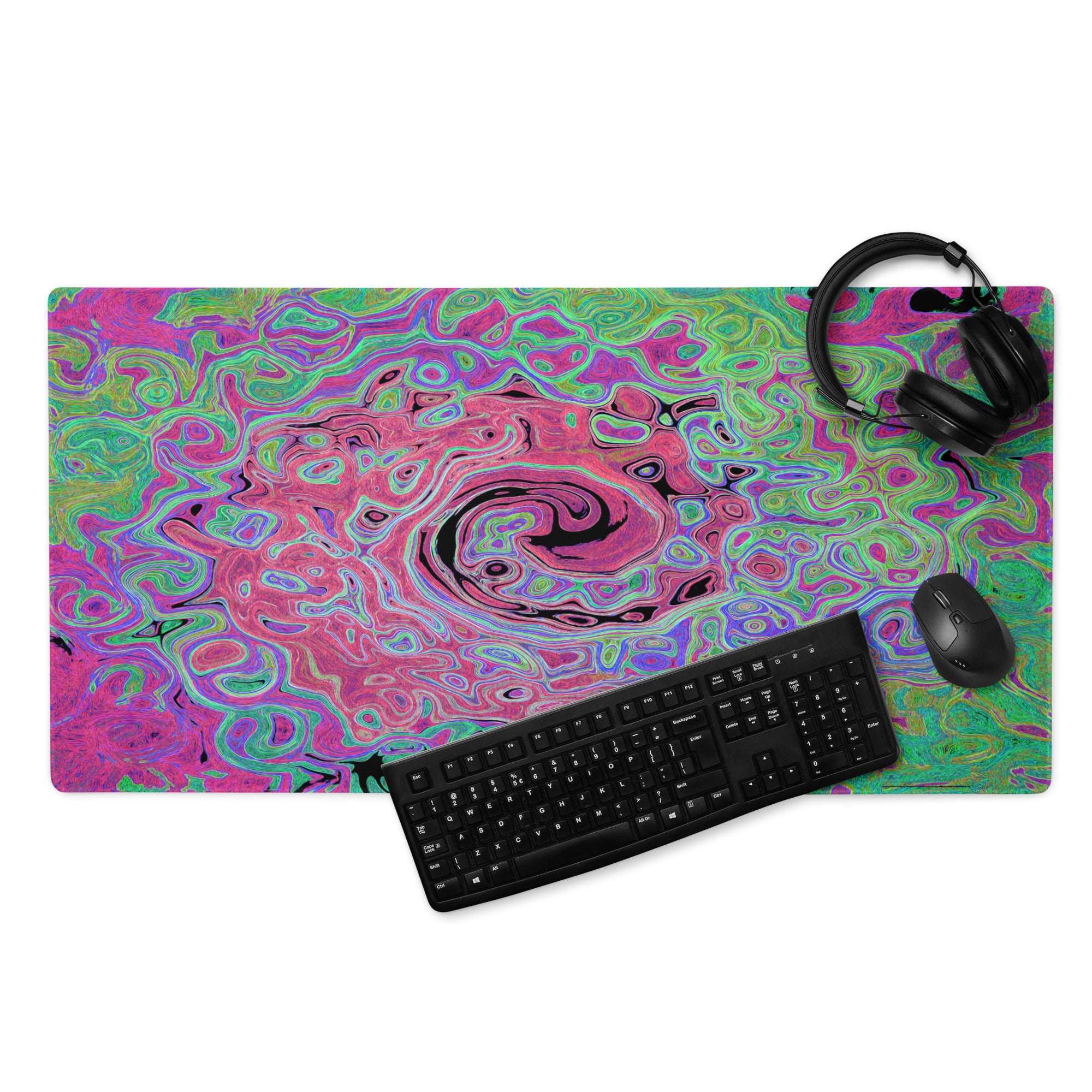 Gaming Mouse Pads, Pink and Lime Green Groovy Abstract Retro Swirl