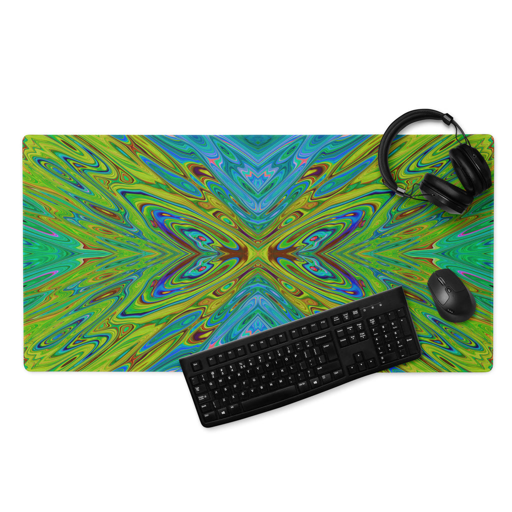 Gaming Mouse Pads, Trippy Chartreuse and Blue Abstract Butterfly