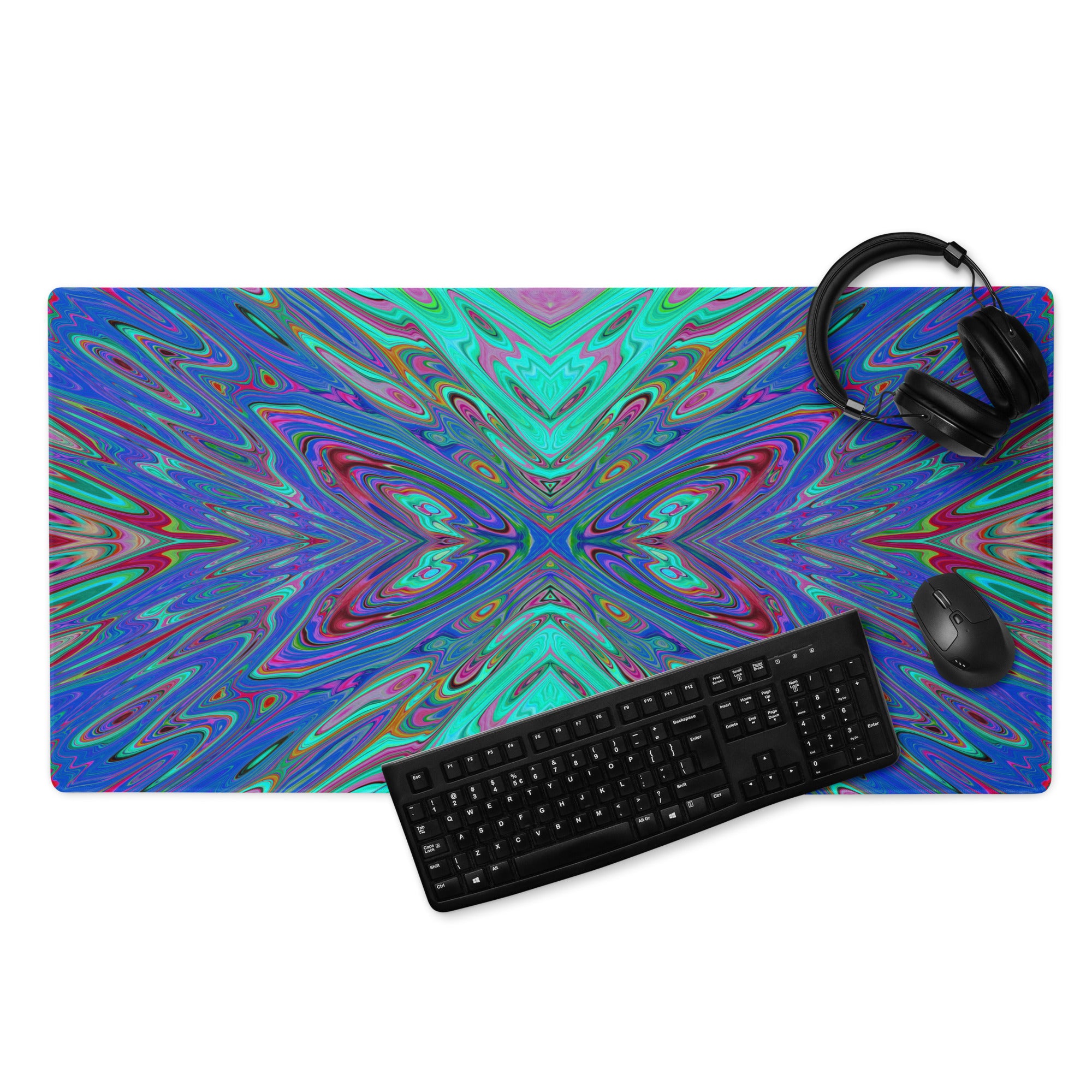 Gaming Mouse Pads, Trippy Retro Blue and Red Abstract Butterfly