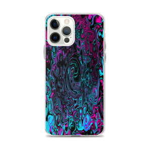 iPhone 12 Pro Max Case, Retro Aqua Magenta and Black Abstract Swirl