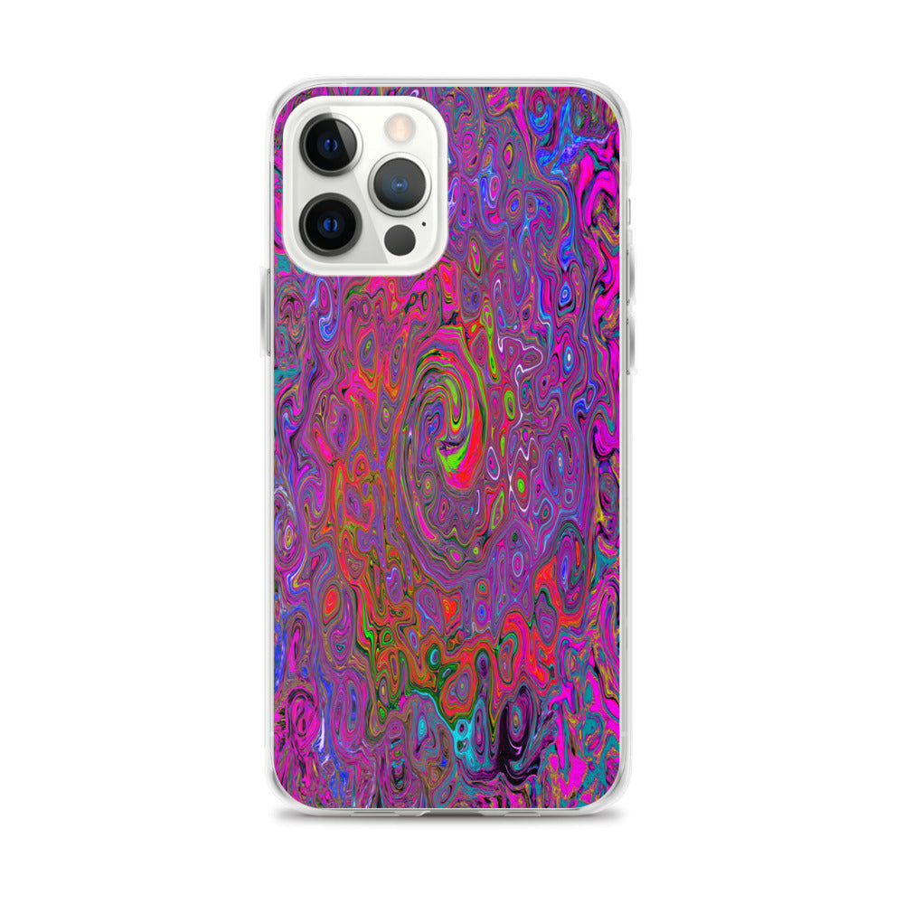 iPhone 12 Pro Max Cases, Psychedelic Groovy Magenta Retro Liquid Swirl
