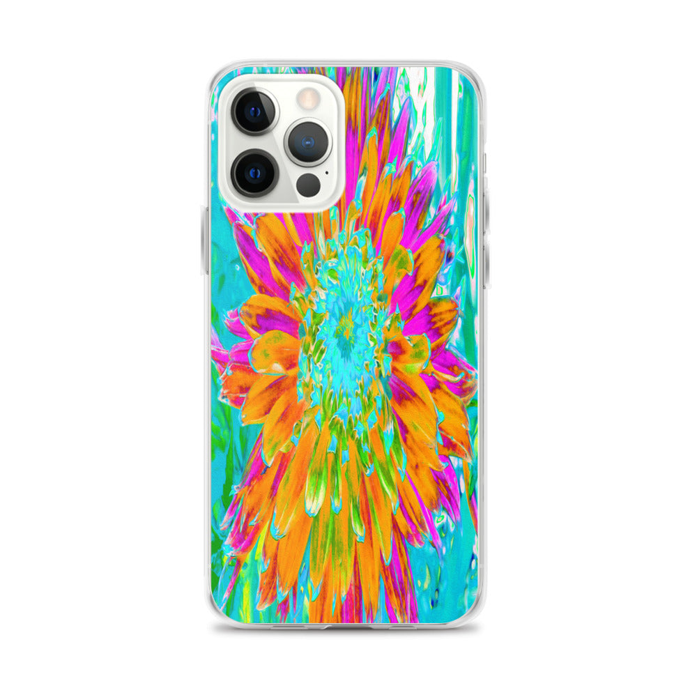iPhone 12 Pro Max Cases, Tropical Orange and Hot Pink Decorative Dahlia