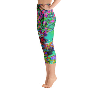 Capri Yoga Leggings, Psychedelic Abstract Groovy Purple Sedum