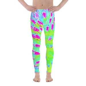 Men's Leggings, Lime Green and Purple Abstract Cone Flower