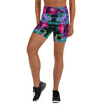 Yoga Shorts, Dramatic Red, Purple and Pink Garden Flower