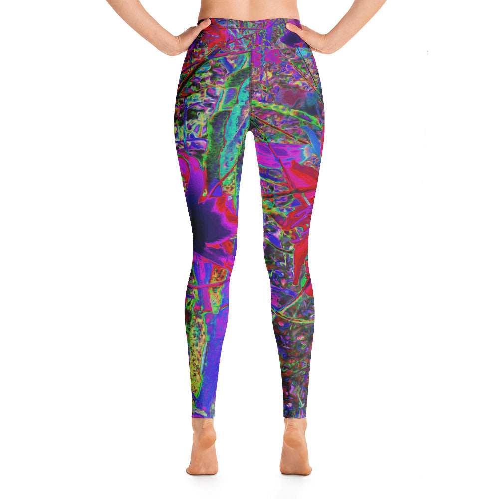 Yoga Leggings for Women, Psychedelic Abstract Rainbow Colors Lily Garden