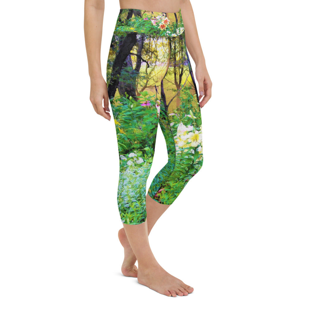 Capri Yoga Leggings, Bright Sunrise with Tree Lilies in My Rubio Garden