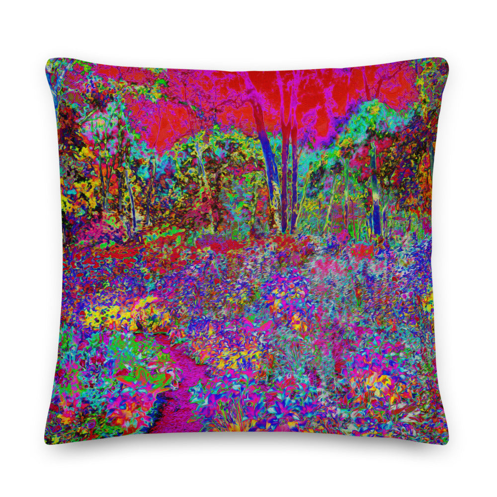 Decorative Throw Pillows, Psychedelic Impressionistic Garden Landscape, Square