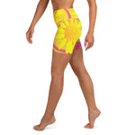 Yoga Shorts, Yellow Sunflower on a Psychedelic Swirl