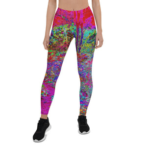 Leggings for Women, Psychedelic Impressionistic Garden Landscape