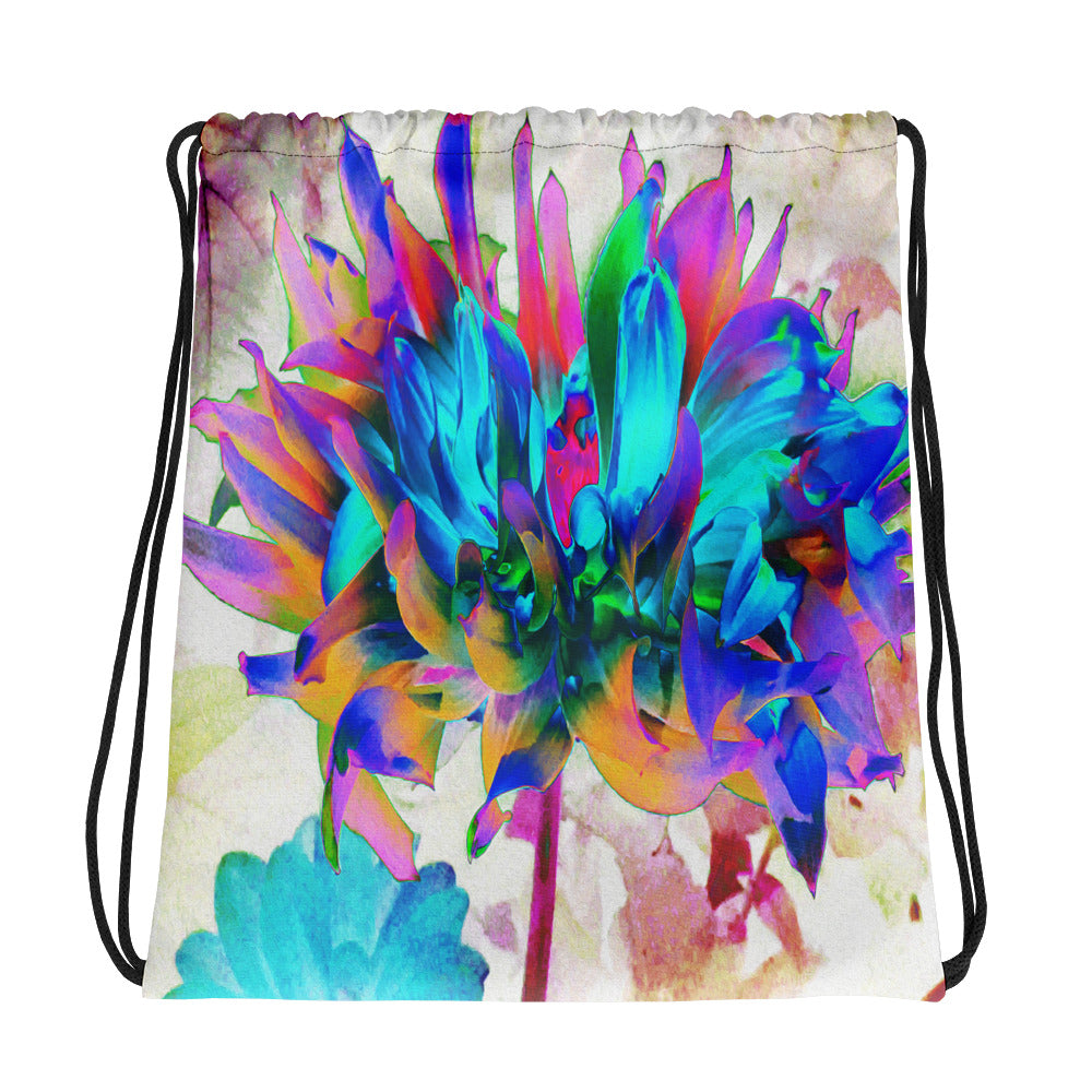 Drawstring Bags, Stunning Watercolor Rainbow Cactus Dahlia