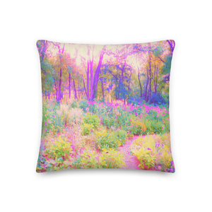 Decorative Throw Pillows, Illuminated Pink and Coral Impressionistic Landscape, Square
