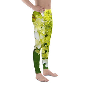 Men's Leggings, Elegant Chartreuse Green Limelight Hydrangea