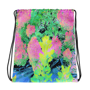 Drawstring bag, Pink Hydrangea Garden with Yellow Foliage