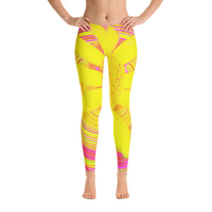 Leggings for Women, Yellow Sunflower on a Psychedelic Swirl