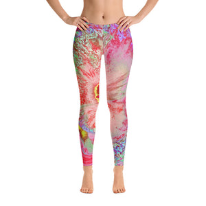 Leggings for Women, Psychedelic Retro Coral Rainbow Hibiscus