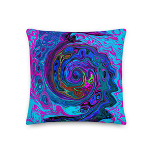 Decorative Throw Pillows, Groovy Abstract Retro Blue and Purple Swirl, Square