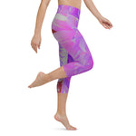 Capri Yoga Leggings, Elegant Ultra-Violet Decorative Dahlia Flower