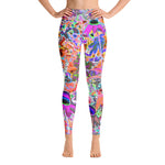 Yoga Leggings for Women, Psychedelic Hot Pink and Lime Green Garden Flowers