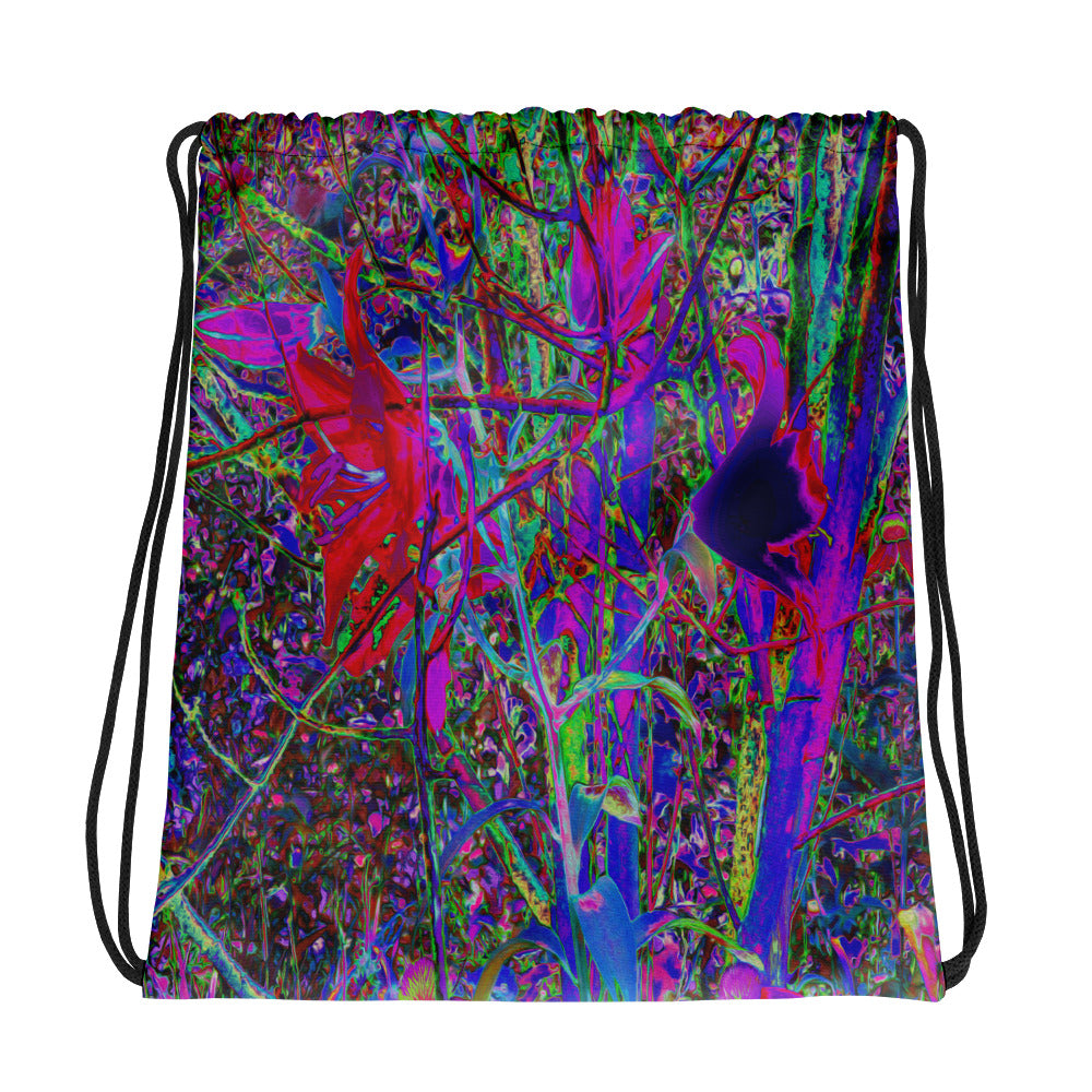 Drawstring bags, Psychedelic Abstract Rainbow Colors Lily Garden