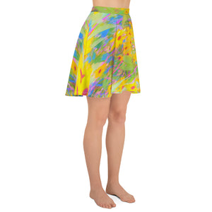 Skater Skirt, Pretty Yellow and Red Flowers with Turquoise