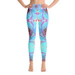 Yoga Leggings for Women, Hot Pink and Blue Succulent Sedum Detail