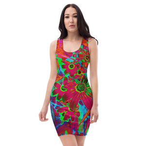Bodycon Dress, Psychedelic Groovy Red and Green Wildflowers