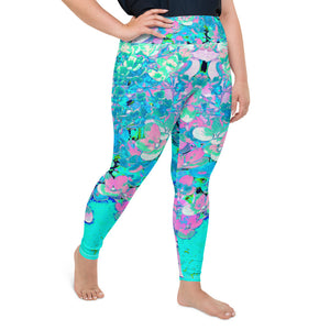 Plus Size Leggings, Elegant Pink and Blue Limelight Hydrangea