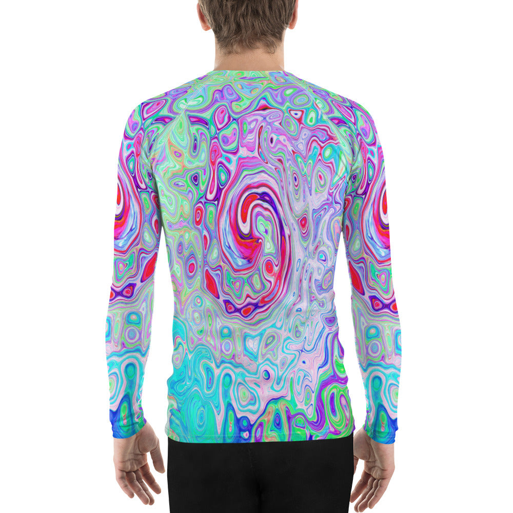 Men's Athletic Rash Guard, Groovy Abstract Retro Pink and Green Swirl