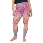 Plus Size Leggings, Psychedelic Retro Coral Rainbow Hibiscus